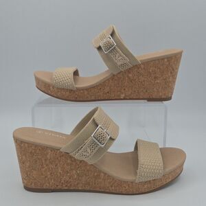 Vivaia Sammy Wedge Sandals Tan Slip-On Adjustable Strap Size 7.5 (EU 38) EUC